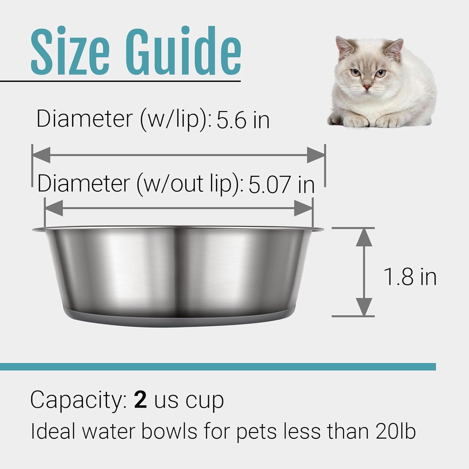 PEGYY11 Non-Slip Stainless Steel Dog and Cat Bowls, 2-Cup Capacity, Set of 2
