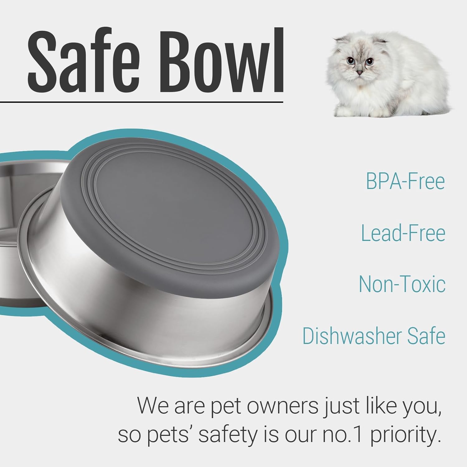 PEGYY11 Non-Slip Stainless Steel Dog and Cat Bowls, 2-Cup Capacity, Set of 2