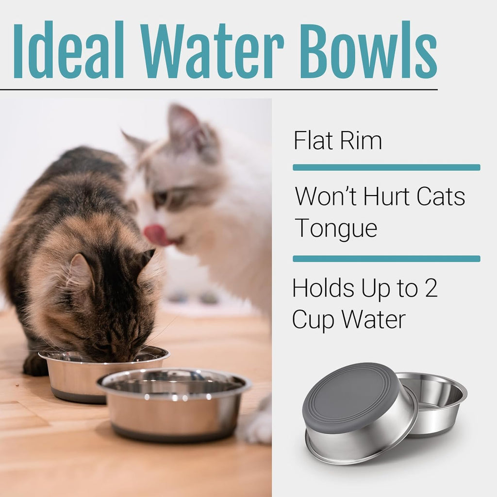 PEGYY11 Non-Slip Stainless Steel Dog and Cat Bowls, 2-Cup Capacity, Set of 2