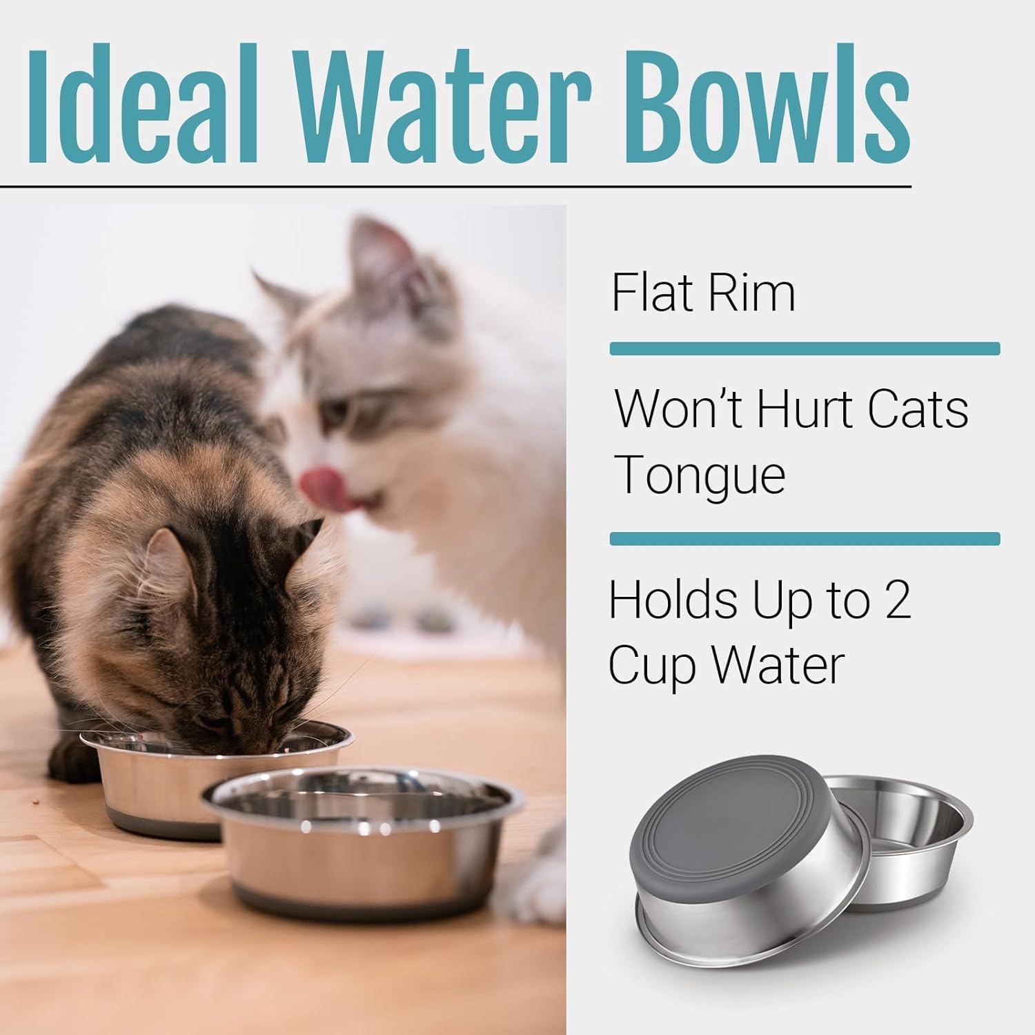 PEGYY11 Non-Slip Stainless Steel Dog and Cat Bowls, 2-Cup Capacity, Set of 2