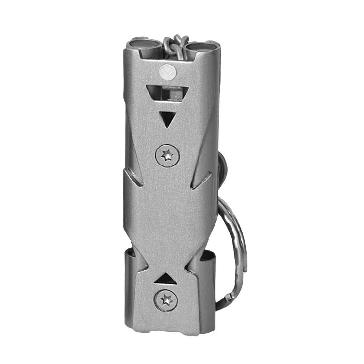 High-Decibel Outdoor Survival Whistle with Keychain, Stainless Steel Double-Tube Design, Multi-Functional Emergency Tool