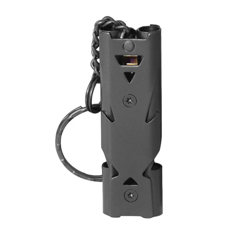 High-Decibel Outdoor Survival Whistle with Keychain, Stainless Steel Double-Tube Design, Multi-Functional Emergency Tool